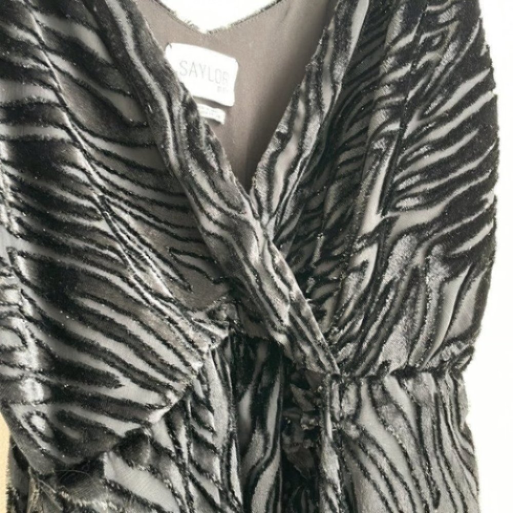 SAYLOR Farrah Tiger Metallic Velvet Burnout Divoré Wrap Style Midi Slit Dress - Picture 14 of 16